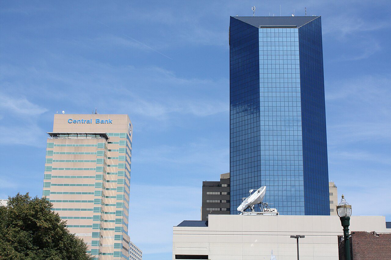 Downtown Lexington Kentucky skyline showing central business district and historic buildings in urban core