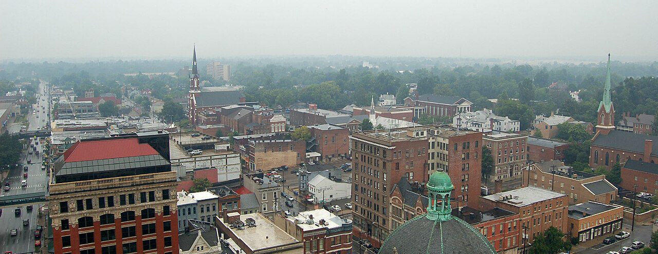 Historic street view of Downtown Lexington Kentucky showing urban architecture and city life